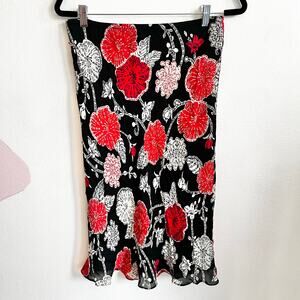Red Floral Midi‎ Skirt, Romantic Gothic, Dark Academia, Y2K, Lolita, Medium
